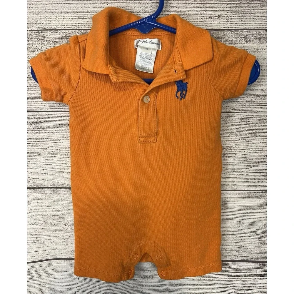 Ralph Lauren Baby Lot 3 Months Orange Romper,‎ And 2 Short Sleeve Shirts